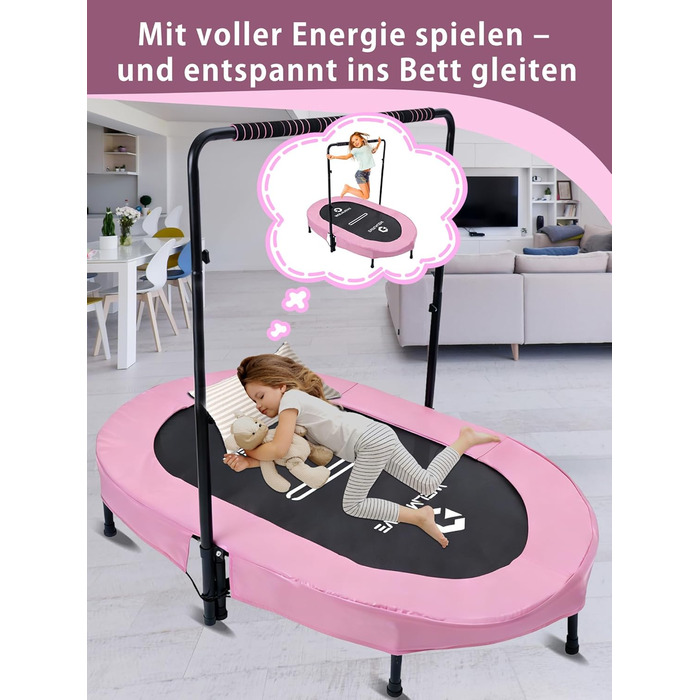 Батут овальний для дому 2 осіб, до 150 кг, рожевий з сіткою - для дітей та дорослих, фітнес, розвиток м'язів