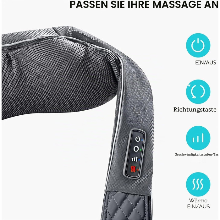 Масажер для шиї та спини з підігрівом 3D Shiatsu бездротовий для жінок та чоловіків - ідеальний подарунок для батьків