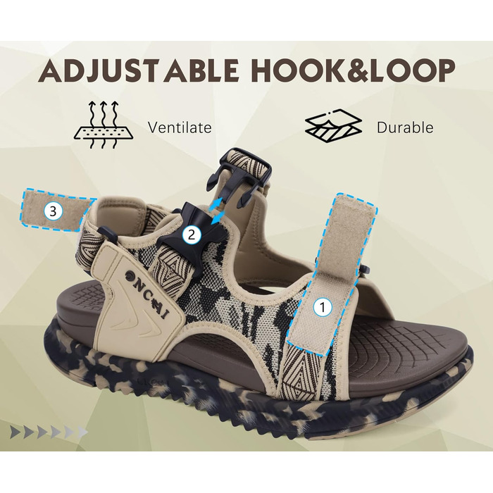 Чоловічі сандалі Oncaі Wandersandalen Trekking Ortho – зручні ортопедичні сандалі для відпочинку та спорту, розмір 44.5 EU, колір бежево-коричневий камуфляж