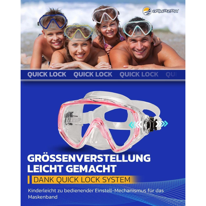 Набір для снорклінгу Aquazon Miami для дітей, рожевий (32/37), маска з антизапотіваючим склом, трубка, ласти