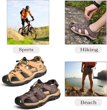 Чоловічі сандалі з натуральної шкіри для пляжу, піших прогулянок та активного відпочинку. Легкі, дихаючі сандалі для літа та риболовлі (46 EU, Коричневий/Червоний)