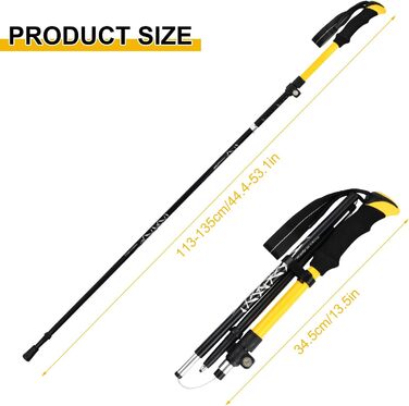 Тrekking-стіки телескопічні, складані, для жінок та чоловіків, 113-138 см, жовті