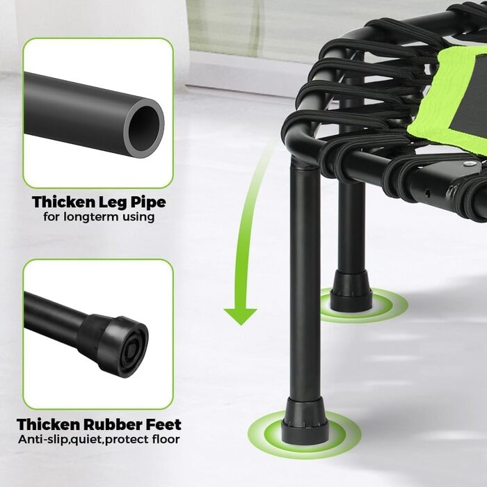 Трамплін ONETWOFIT складний для дорослих, 107 см, міні-фітнес, з регульованими ручками та пружинами, тихий, для дому (зелений)