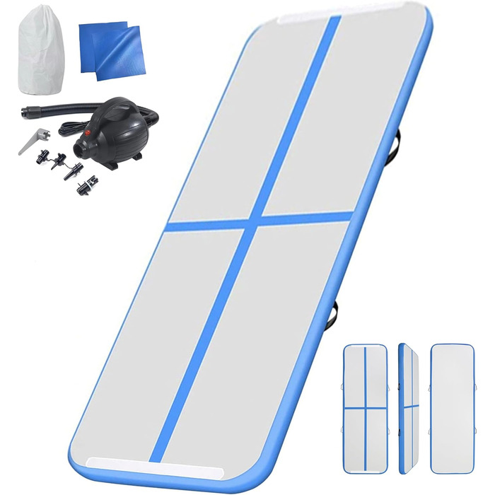 Гімнастичний надувний мат LSLIFE для дому: 3M, 4M, 5M, 6M, товщина 10 см, з електричним насосом. Підходить для гімнастики, йоги, акробатики, дітей та водних розваг. Колір: блакитний.