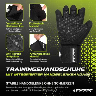 Рукавички для фітнесу Encore Grips® для чоловіків та жінок - тренувальні рукавички з підтримкою зап'ястя для силових тренувань, спортзал, бодібілдинг, велоспорт, тренування