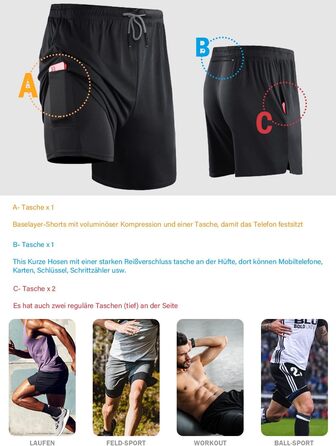 Шорти чоловічі HOPLYNN 2-в-1 літні, швидковисихаючі, для бігу та фітнесу, чорні