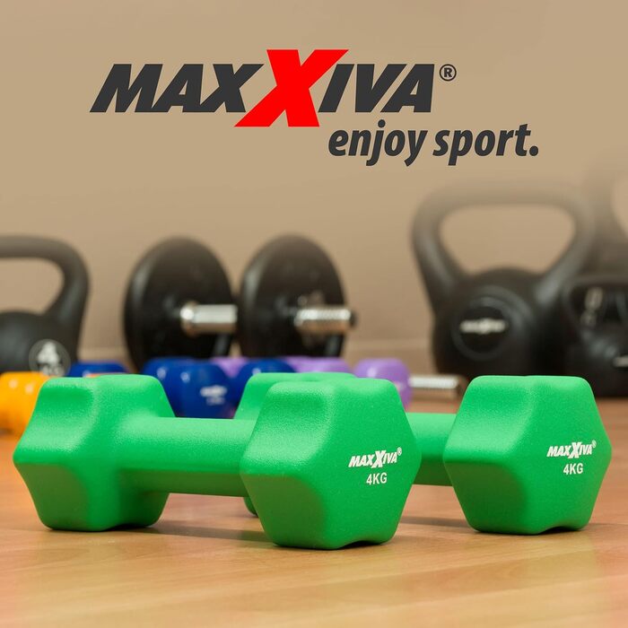 Гантелі MAXXIVA неопрелові 2 x 4 кг для фітнесу та силових тренувань, набір для дому та спортзалу