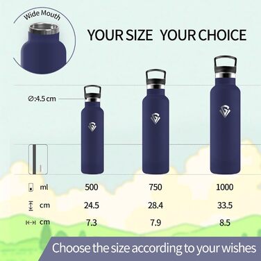 Термофляга 500 мл, нержавіюча сталь, з соломкою, без BPA, подвійна ізоляція, для води, термокружка, витримує газовані напої, темно-синій