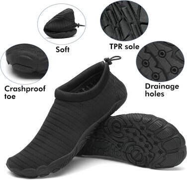 Чоловічі та жіночі аквашузи Mishansha для плавання та відпочинку на пляжі, чорні (42 EU)