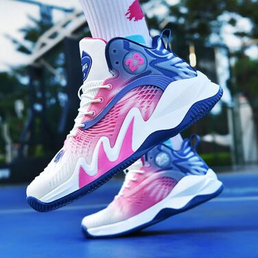 Спортивні кросівки для баскетболу та бігу, дитячі, високі, дихаючі, з амортизацією, антиковзаючі, 38 EU, білі/фіолетові