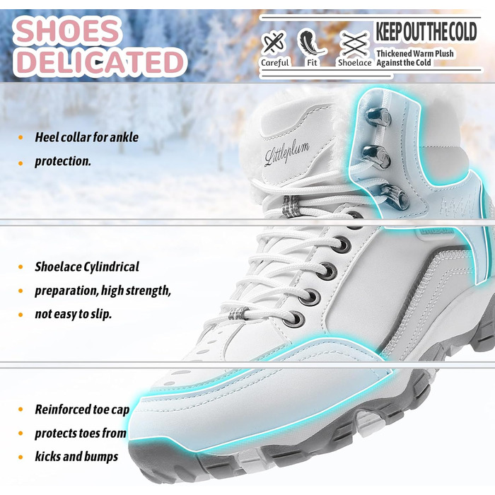 Черевики зимові жіночі Littleplum, утеплені, для трекінгу, осінні, Outdoor, снігові, зимові, 37 EU, білі