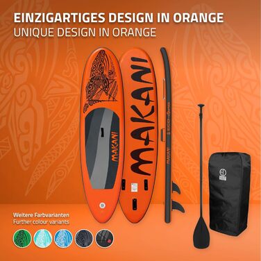 Надувна SUP-дошка ECD Germany Makani 305/308/320/380 см, PVC, до 120/150 кг, товщина 10/15 см, з каяк-сидінням, комплект із сумкою, веслом, для серфінгу та веслування, помаранчева