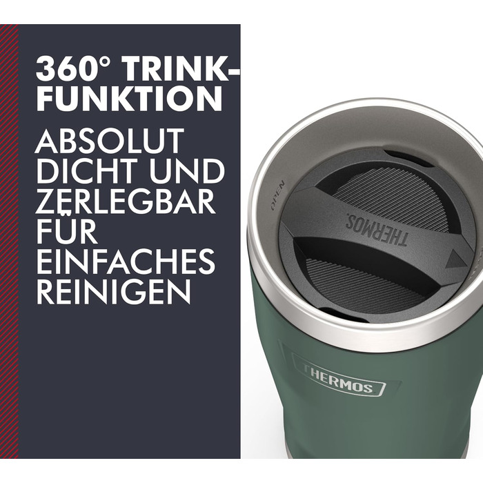 Термокружка Thermos ICON 470 мл зелена, ізольована, з нержавіючої сталі, для кави, тримає тепло 7 годин, холод 22 години, герметична, можна мити в посудомийці, BPA-free