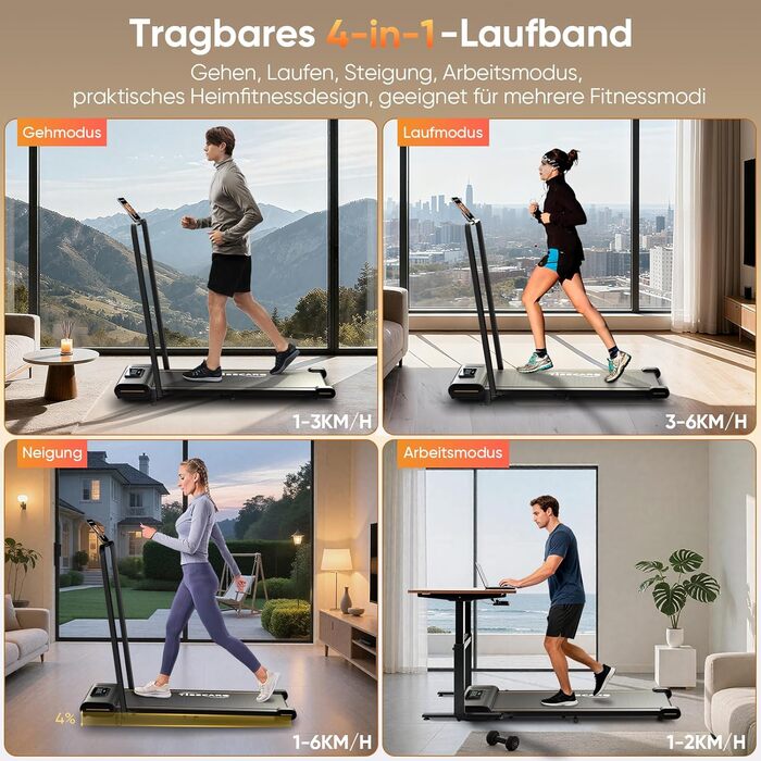 Біговий доріжка TISSCARE для дому та офісу: тиха модель з регулюванням нахилу, LED-дисплеєм, вагою до 130 кг та ручкою підтримки