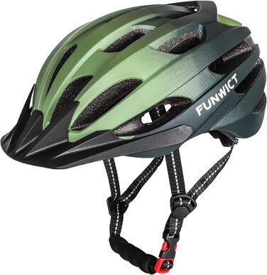 Велосипедний шолом FUNWICT для чоловіків і жінок, регульований MTB, знімний козирок, стильний шолом для шосейного та гірського велосипеда, 57-61 см, чорний матовий, темно-зелений