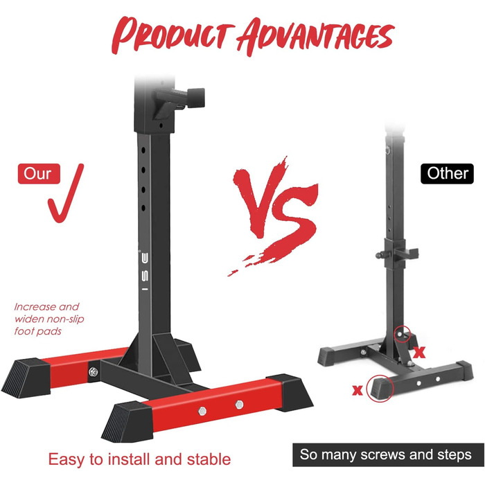 Стійка для штанги ISE Squat-Rack, 6 рівнів регулювання, 2 окремі стійки, сталева, до 200 кг, сертифікована EN 957