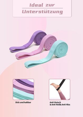 Фітнес-гумки для фітнесу, пілатесу та йоги, набір 3 шт. з різним опором, антиковзні, для силових тренувань, фітнес, зелений, рожевий, фіолетовий