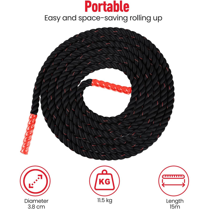 Битва-канат Ultrasport Battle Rope 12м: канат для силової витривалості та м'язового розвитку, функціональне тренування