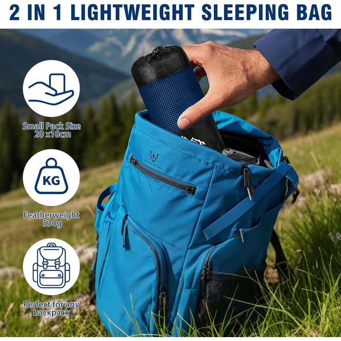 Спальний мішок туристичний бавовна, ультралегкий, з двосторонньою блискавкою, для кемпінгу та походів (синій)
