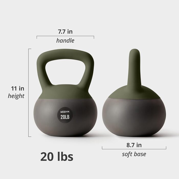 М'які гирі WEGYM з важкої сталі, наповнені піском, для силових тренувань і фітнесу вдома, протиударні, для зміцнення м'язів та кора, колір Forest