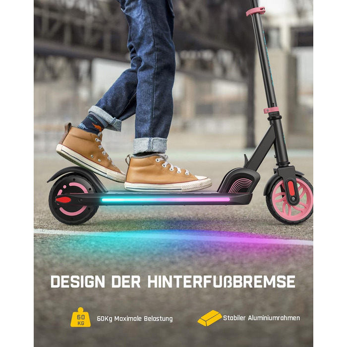 Дитячий електросамокат FanttikRide C9 Apex з Bluetooth-музикою, LED-підсвіткою, регульованою висотою, складний, для дітей від 8 років, швидкість до 16 км/год, запас ходу 8 км, для хлопчиків та дівчаток