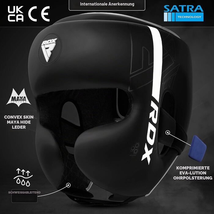 Захисний шолом для боксу та єдиноборств RDX Maya Hide (білий, S) — для кікбоксингу, MMA, тайського боксу, карате та тхвеквондо
