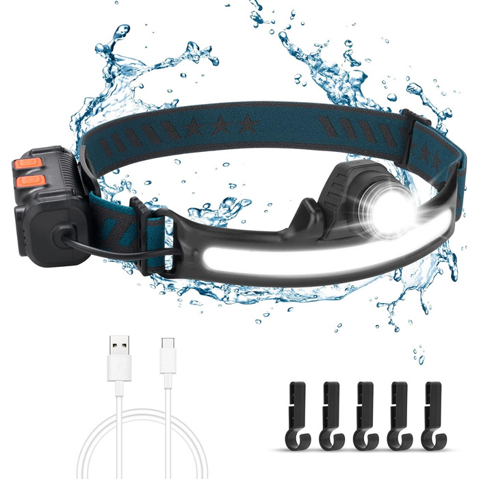 Фронтальний ліхтар Flintronic LED з акумулятором USB, COB, 90° поворотний, Zoom, 3 режими, 800 люмен, IP64, для бігу/велосипеда/риболовлі/кемпінгу (2 x 18650, зелений, 7 режимів, 2000LM)