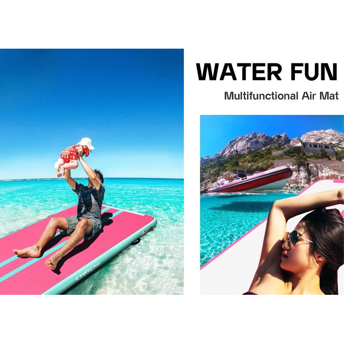 Надувний гімнастичний мат для тамблінгу та акробатики з електричним насосом, рожевий (2*1*0.1м)