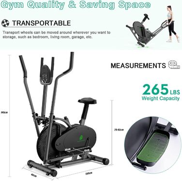 Еліптичний тренажер Neezee Crosstrainer Pro 2-в-1 з магнітним опором, сидінням та LCD-дисплеєм. До 120 кг, чорний