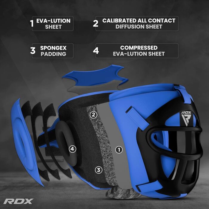 Захист голови для боксу та кікбоксингу RDX Maya Hide, MMA, Taekwondo, Muay Thai, чоловічий/жіночий, синій