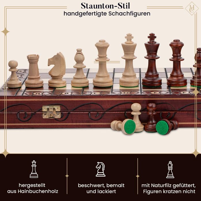 Професійні шахи Staunton №5, 48 см, дерев'яні, ручна робота, важкі фігури