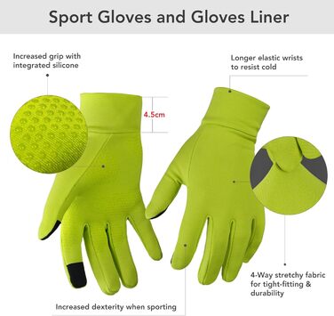 Унігір рукавички сенсорні чоловічі жіночі спортивні рукавички з підкладкою для активного відпочинку, теплі вітрозахисні зимові рукавички з антиковзким покриттям для водіння, їзди на велосипеді, походів (зелені, M)