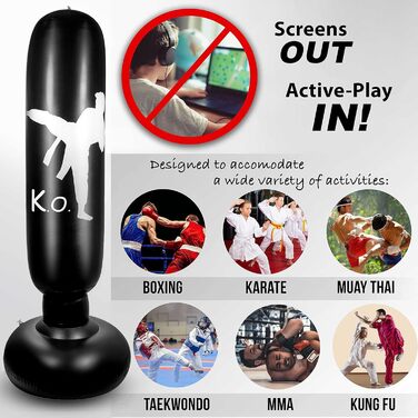 Дитячий боксерський мішок YAVOCOS 160 см, надувний боксерський мішок для дітей, підлітків та дорослих, для кікбоксингу, карате, ММА, боксу, домашніх тренувань