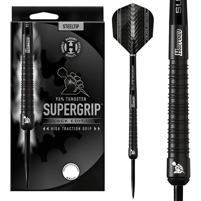 Дротики Harrows Supergrip Black 90% вольфраму, 23 г, сталевий наконечник
