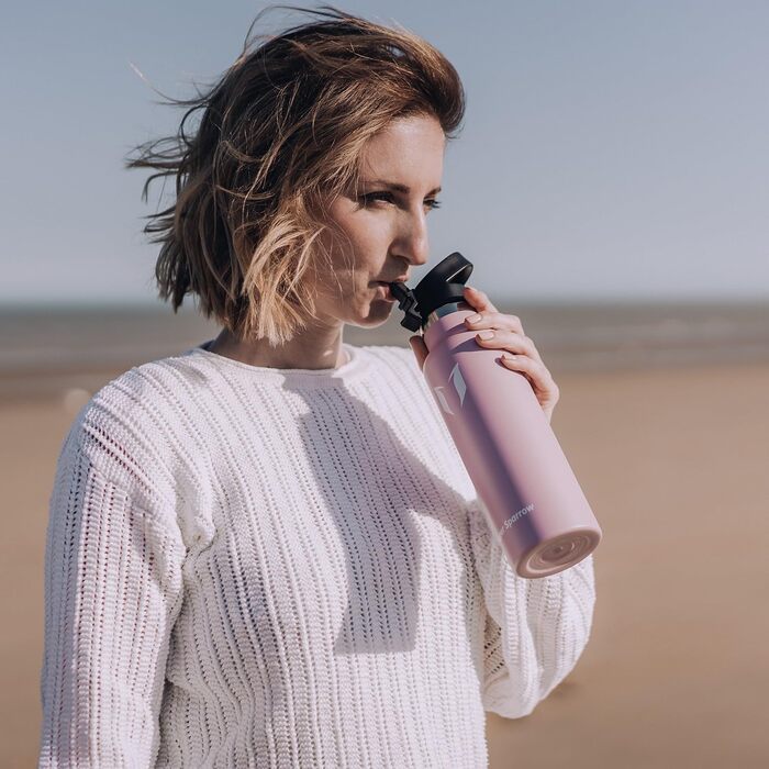 Термос-пляшка Super Sparrow з нержавіючої сталі - 350/500/620/750/1000 мл - Без витоку, BPA-Free. Ідеально для дітей, спорту, школи, фітнесу. З двома кришками (1000 мл, з квітковим дизайном)