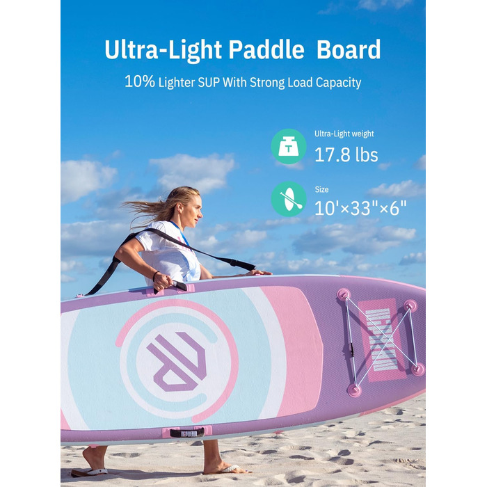 Надувний SUP дошка Niphean для дорослих, 305 см, з фіном StabilTrac, для йоги та балансування, фіолетовий