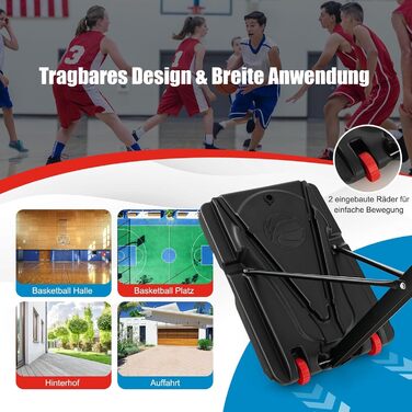 Баскетбольний кошик GOPLUS вуличний з підставкою, регульована висота 105-260 см, портативний на колесах, з м'ячем та насосом для дітей та підлітків