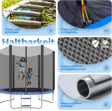 Батут Sekey Outdoor 244/305/366 см - сертифікований TÜV Rheinland GS, дитячий, для саду, з безпечним мотузковим драбиною, посиленим захисним сіткою та захисним бортиком, блакитний (305 см/10 футів)