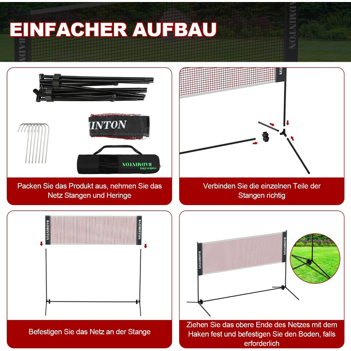 Мережа для бадмінтону Icodm портативна, регульована висота, для саду, вулиці, тренувань (5.1 м)