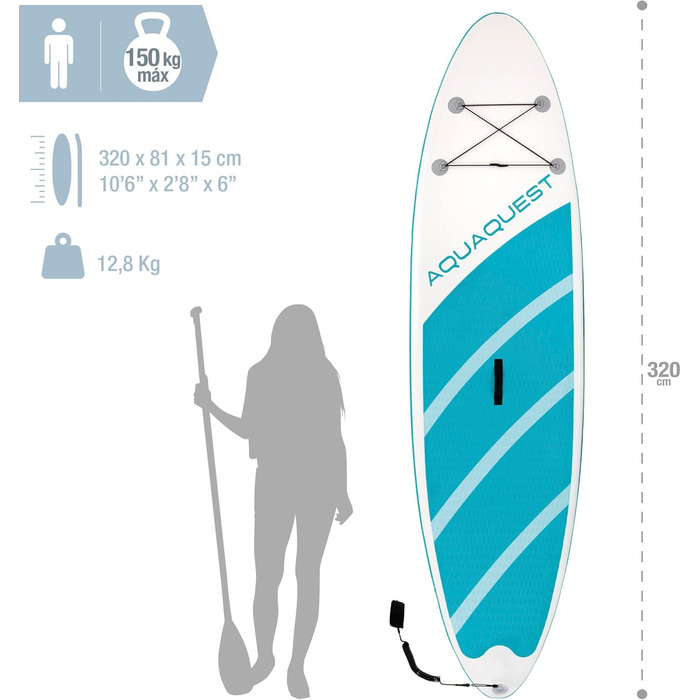 Надувний SUP Intex Aqua Quest 320: дошка для сапсерфінгу, 320 x 81 x 15 см