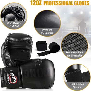 Набір для боксу Prorobust: мішок 120 см PU, рукавички 12oz для MMA, кікбоксингу, домашніх тренувань (порожній)