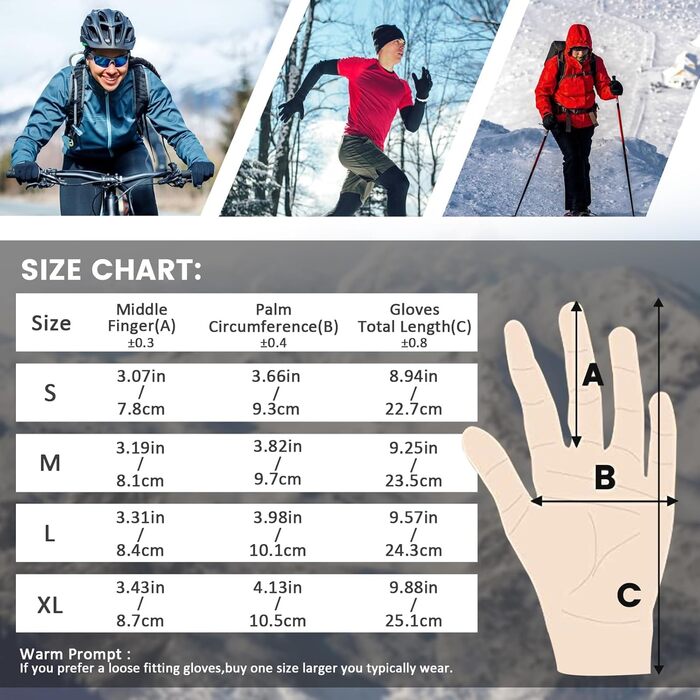Зимові рукавички LERWAY з сенсорним екраном, чорні, для чоловіків та жінок, неслизькі, вітронепроникні, для спорту, бігу, їзди, гірського велосипеда, альпінізму, походів, водонепроникні (Чорний)