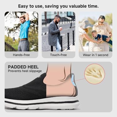 Чоловічі кросівки Slip-On без шнурівків: Outdoor, спортивні, для бігу, легкі, дихаючі, чорні, 43 EU