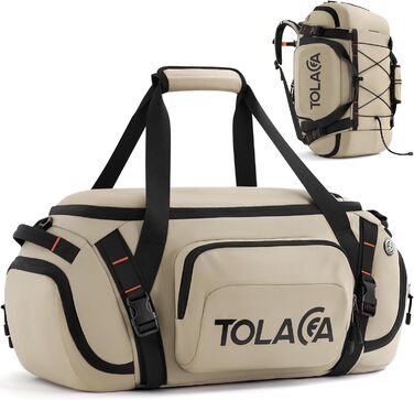 Спортивна сумка-рюкзак Tolaccea для чоловіків та жінок – велика дорожня сумка з відділенням для взуття, мокрою одежі та ноутбука (15,6'') – водонепроникна сумка-мішок для відпочинку, фітнесу, спорту та подорожей (Хакі, 40л)