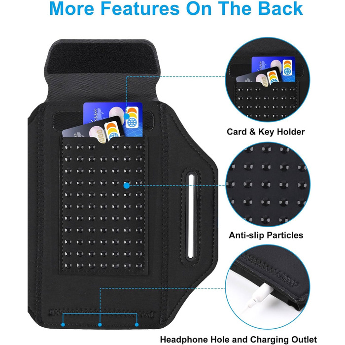 Сумка для телефону на руку для бігу з кишенькою для навушників, ремінець для iPhone 17 16 15 14 13 12 11 Pro Max Galaxy S24 S23 Ultra, чорний (до 6,8 дюймів)