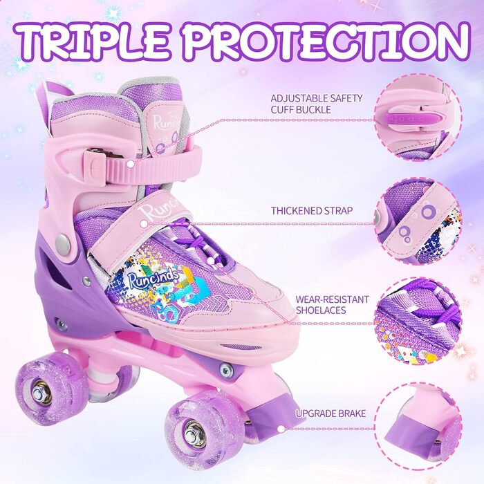 Дитячі ролики Kinder для дівчаток та жінок, 4 розміри, регульовані ролики для початківців, фіолетовий XL (35-39 EU), 215-245 мм