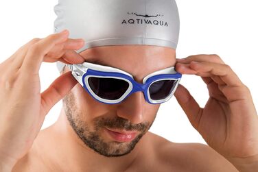 Плавальні окуляри AqtivAqua DX з поляризацією, широким оглядом, захистом від UV та запотівання, синьо-білі, для дорослих та підлітків