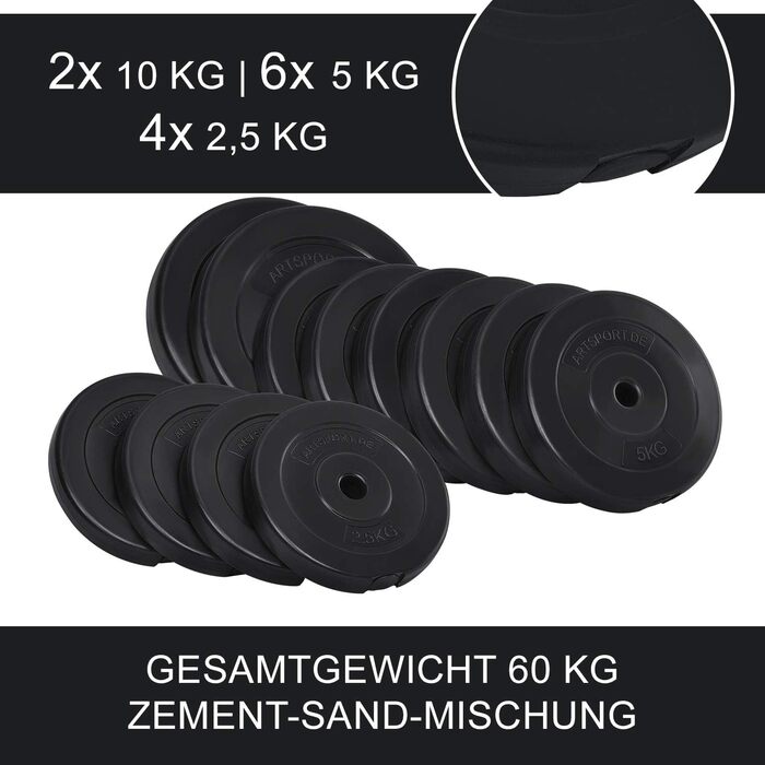 ArtSport Hantelbank Set ProfiGym 1000: 3in1 (60 кг) - Розкладна тренажерна лава для силових тренувань, чорна