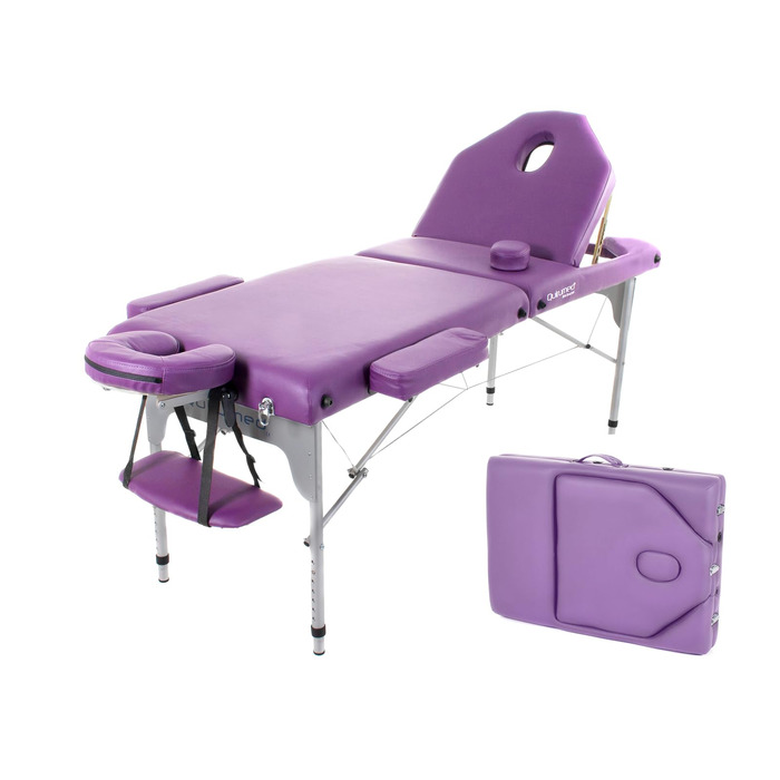 Складаний масажний стіл Quirumed з алюмінієвого сплаву, 186 x 66 см, м'яке покриття 14 см, штучна шкіра, фіолетовий, регульована висота, складна спинка, легкий, до 150 кг