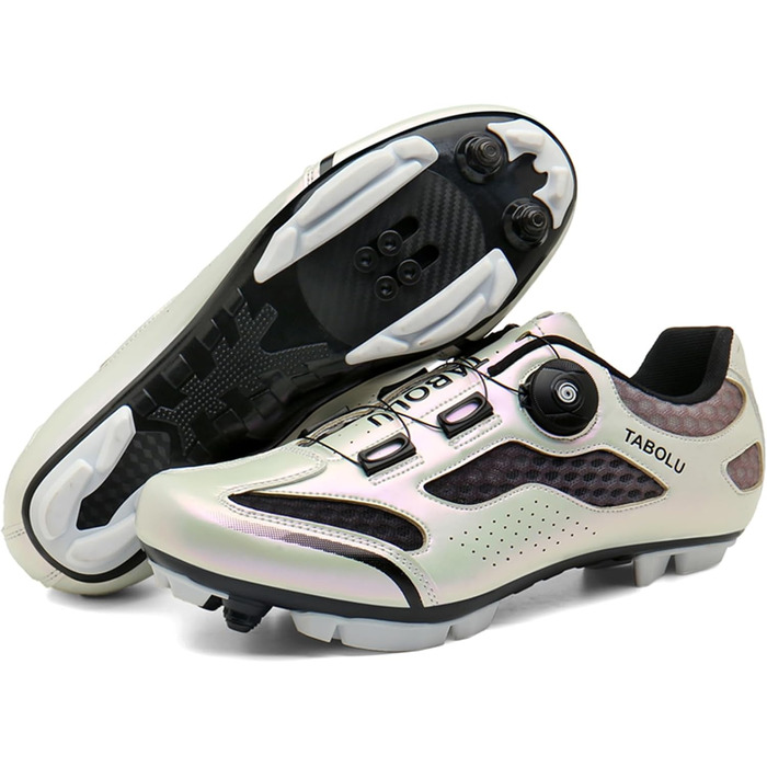 Велосипедні черевики MTB для чоловіків та жінок, сумісні з SPD, унісекс, для катання на гірському велосипеді, з клітами, 46 EU, сріблясті